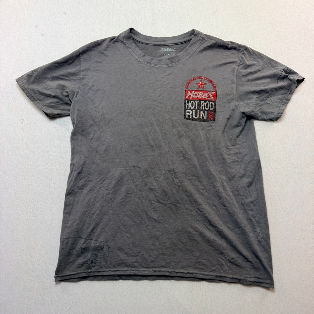Gildan T-Shirt Mens Medium Gray Excellent 2017 Hobbs Hot Rod Run Graphic Tee
